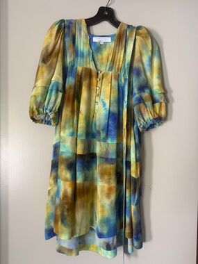 Hunter Bell Blue Green Yellow Tie-Dye Silk Dress